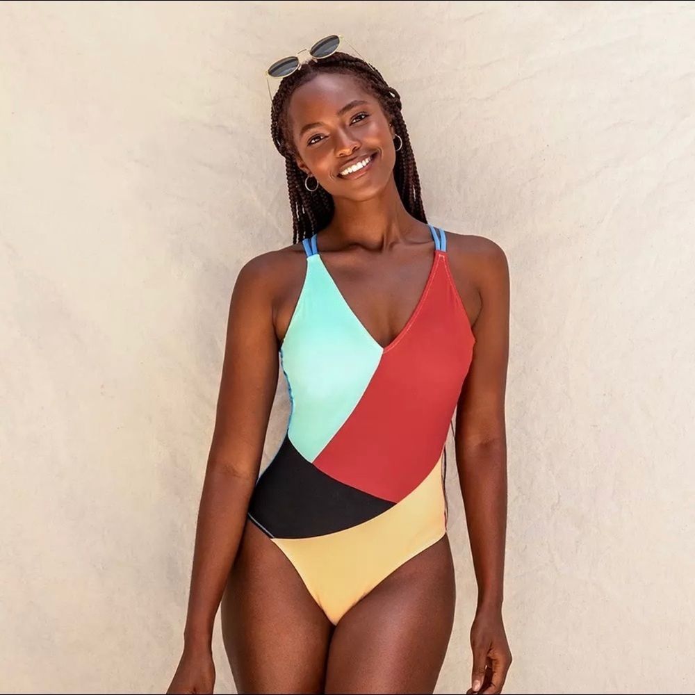 Colorblock one piece swimsuit, S